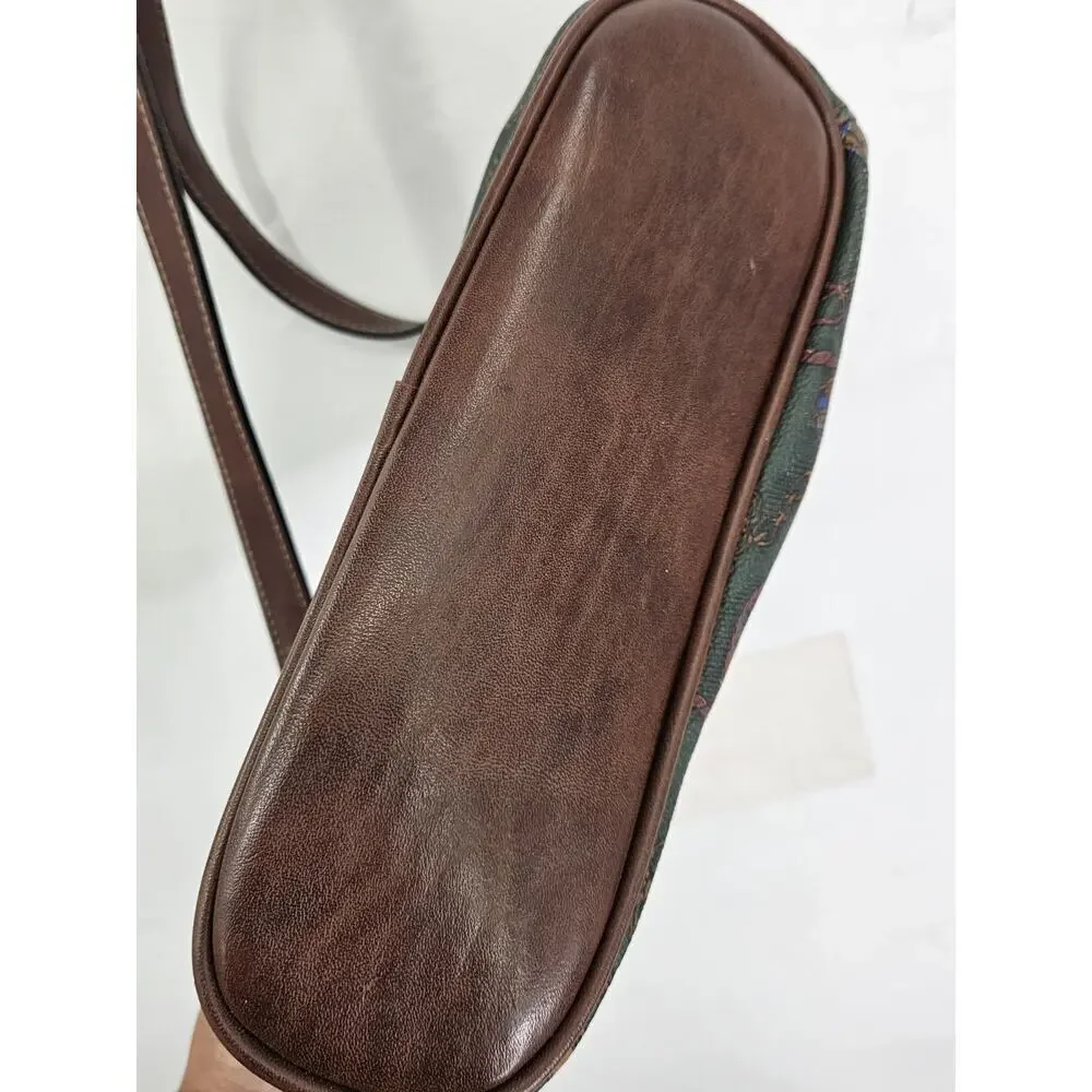 Vittoria Brown Leather Crossbody Bag Vintage Paisley Pattern Boho Classic